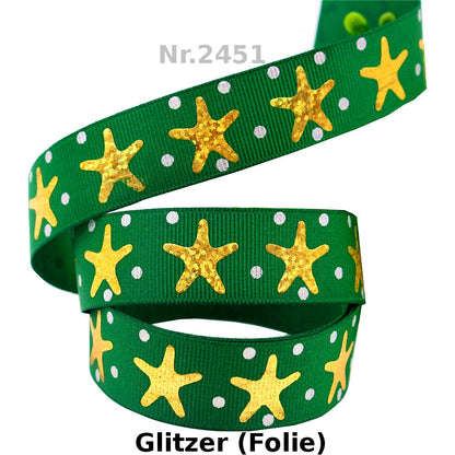 🌊 Maritimer Glanz – Ripsband mit Gold-Prisma Seesternen in 5 Farben ⭐