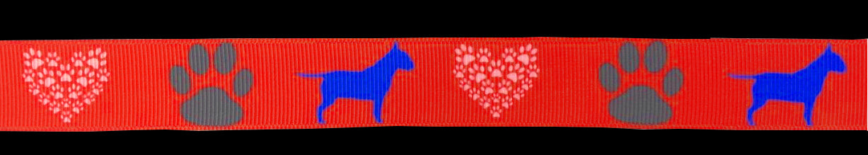 Exklusives  Bullterrier & Pfotenherz -Band – Bordeauxrot – 22mm