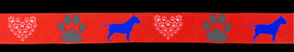 Exklusives  Bullterrier & Pfotenherz -Band – Bordeauxrot – 22mm