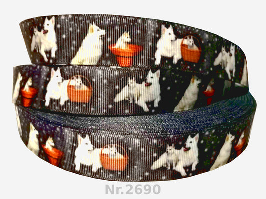 Exklusives  Weißer Schäferhund & Welpen - Band mit Sternenhintergrund – 25mm