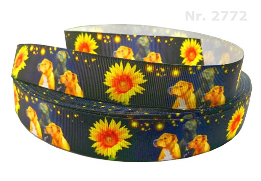 Exklusives  Hunde & Mystische Blume - Band mit Funkelndem Rand – 25mm