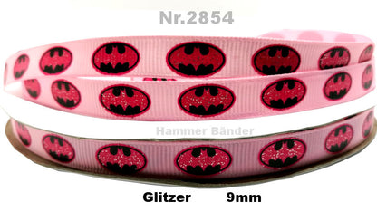 Batman Glitzer Rosa Ripsband 9mm