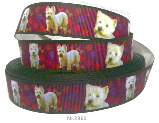 Exklusives  West Highland Terrier Pfotenliebe -Band mit Beerenton – 22mm