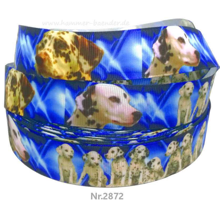 Exklusives  Dalmatiner & Welpen -Band im abstrakten Blau-Weiß – 25mm