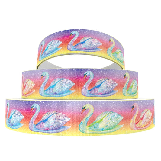 Schwäne  - 22mm, Bunte Schwäne auf Abendrotem Hintergrund