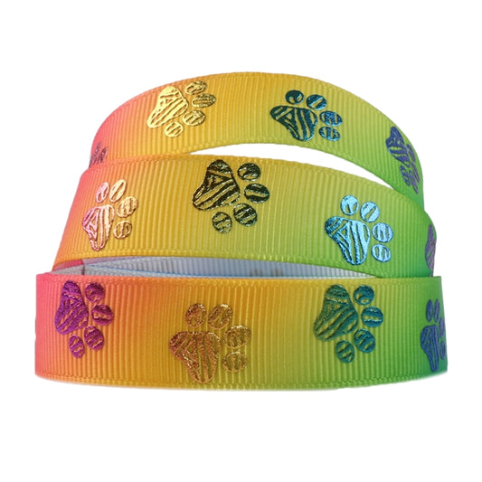 Buntes Pfotenabdruck-Ripsband | Folienprägung, 16mm