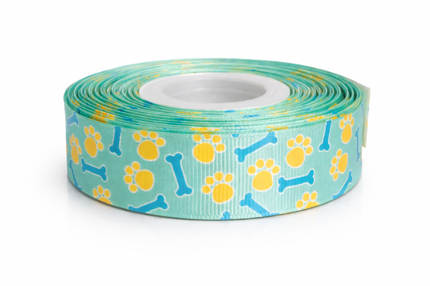 🐾 „Sommerliche Frische für Deine DIY-Ideen – Türkises Ripsband mit gelben Pfoten & blauen Knochen“ ✨