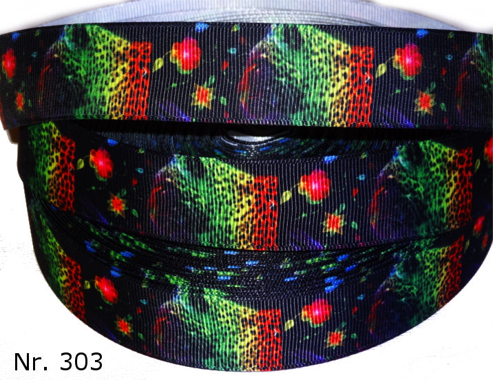 Exklusives  Leuchtender Leopard & Blumen -Band – 25mm