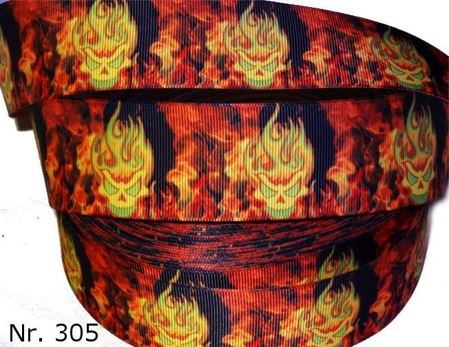 Exklusives  Brennender Totenkopf -Band mit Flammen – 38mm