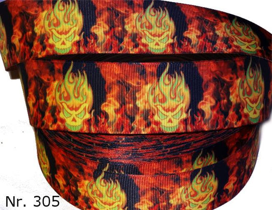 Exklusives  Brennender Totenkopf -Band mit Flammen – 38mm