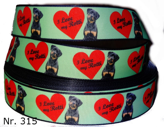 Exklusives  I Love My Rotti - Band mit Herz & Rottweiler – 25mm