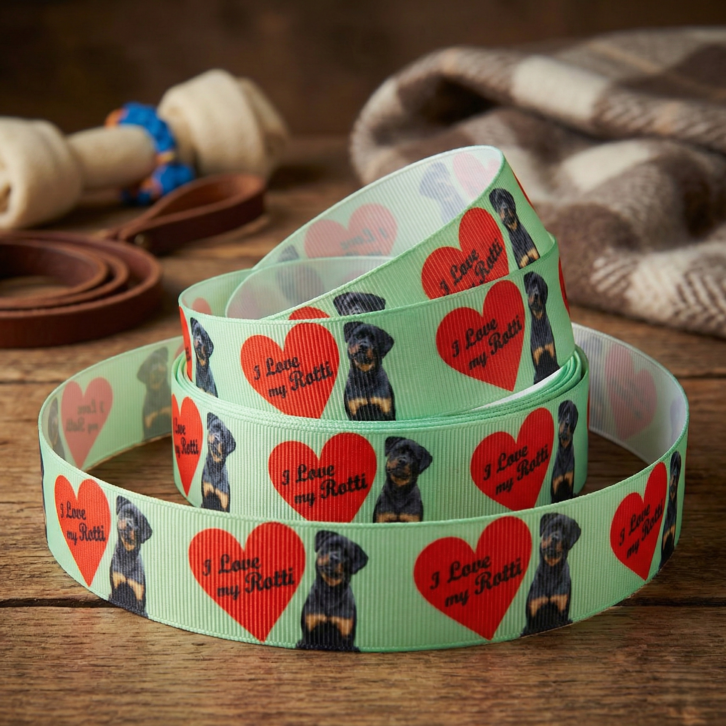 Exklusives  I Love My Rotti - Band mit Herz & Rottweiler – 25mm