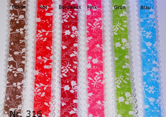Blumenband mit gehäkeltem Rand in verschiedenen Farben