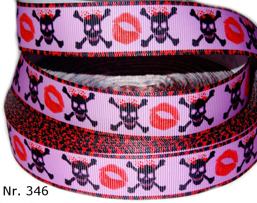 Exklusives  Totenkopf & Kussmund - Band mit Leomuster - Rand – 22mm