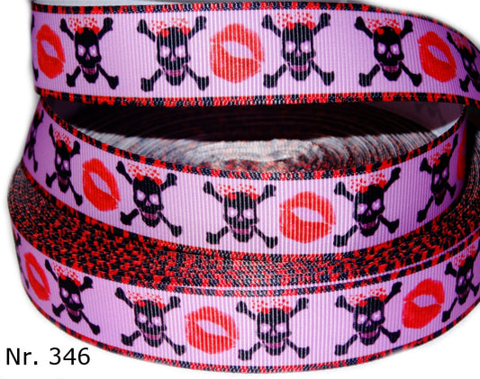 Exklusives  Totenkopf & Kussmund - Band mit Leomuster - Rand – 22mm
