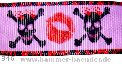 Exklusives  Totenkopf & Kussmund - Band mit Leomuster - Rand – 22mm