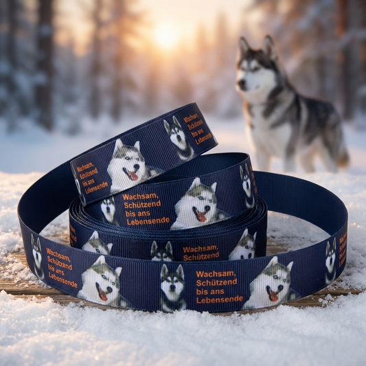Exklusives  Wachsam & Schützend - Band mit Huskys – 25mm
