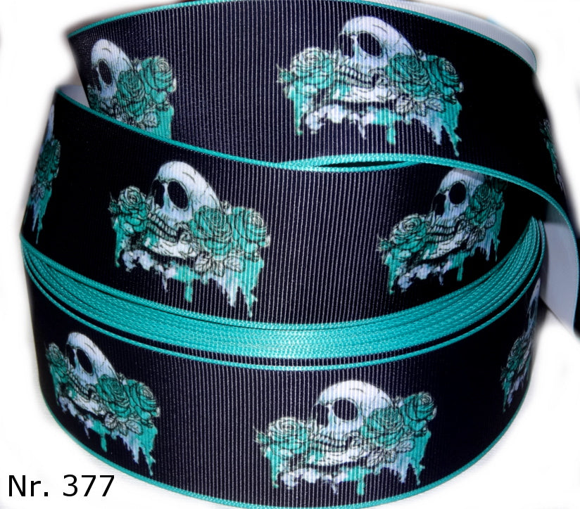 Exklusives  Totenkopf & Blaue Rosen - Band – 38mm