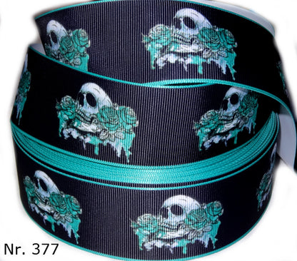 Exklusives  Totenkopf & Blaue Rosen - Band – 38mm