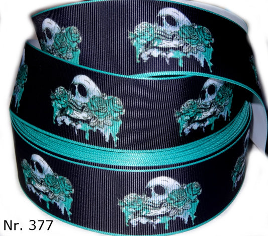 Exklusives  Totenkopf & Blaue Rosen - Band – 38mm