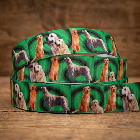 Exklusives  Golden Retriever - Band mit Grünem Hintergrund – 25mm