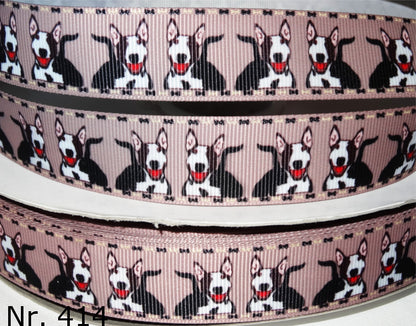 Exklusives  Lächelnder Bullterrier - Band mit Knochenrand – 22mm