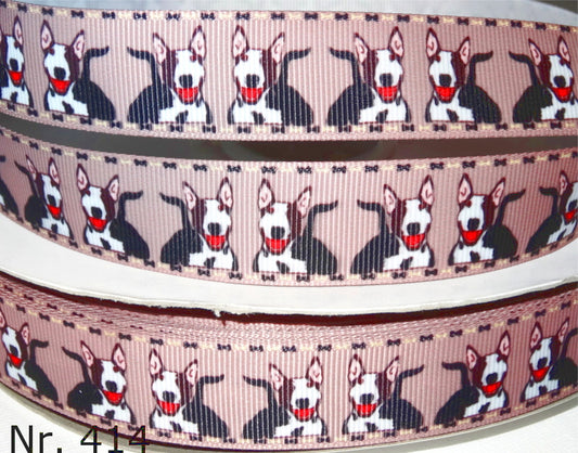 Exklusives  Lächelnder Bullterrier - Band mit Knochenrand – 22mm