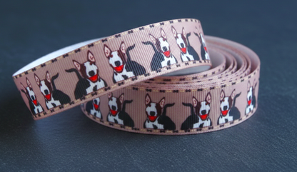 Exklusives  Lächelnder Bullterrier - Band mit Knochenrand – 22mm