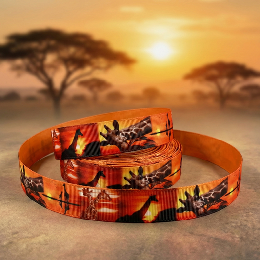 Exklusives  Savannen - Giraffen - Band mit Sonnenuntergang – 25mm