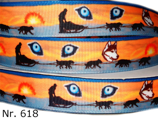 Exklusives  Schlittenhunde im Einsatz - Band mit Huskyaugen – 22mm