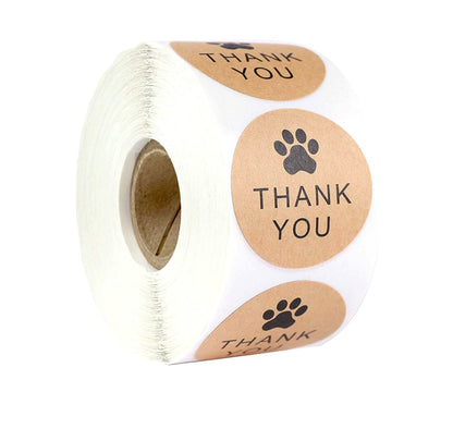 Kraftpapier Etiketten - Aufkleber  Thank you!  (Vielen Dank!) mit Pfotenabdruck  (10er Pack)