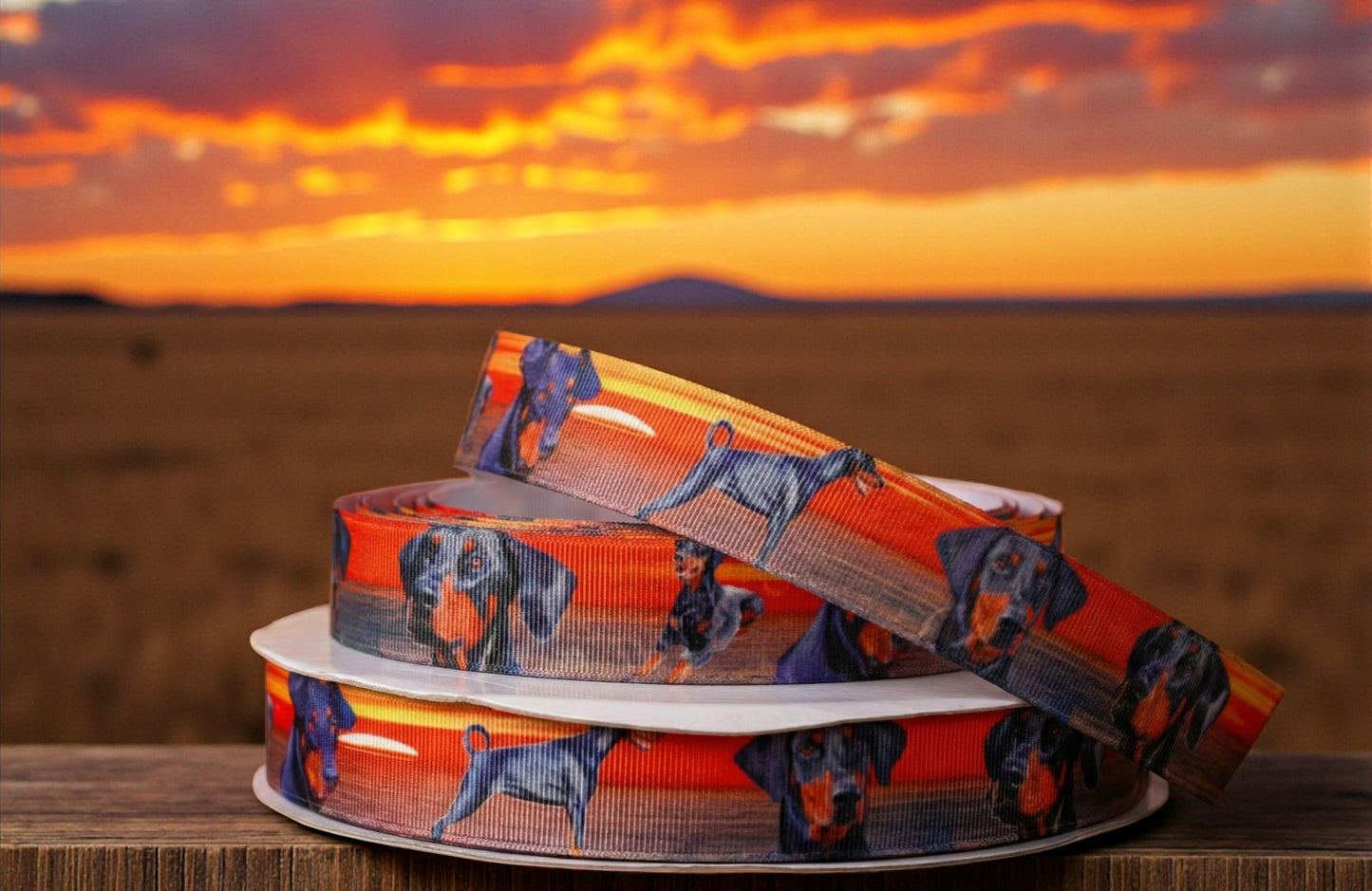 Exklusives  Dobermann -Band mit Sonnenuntergang am Meer – 25mm