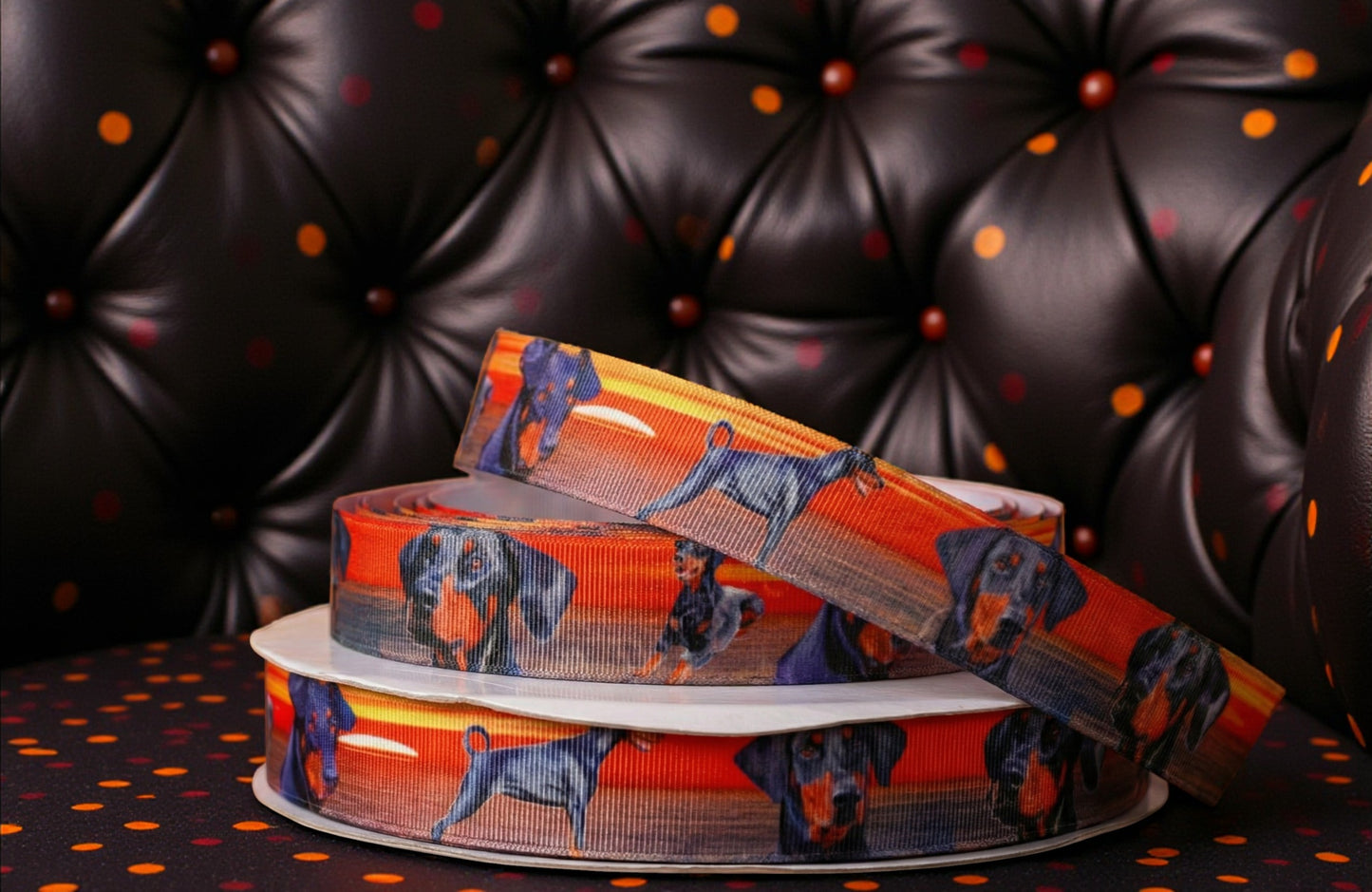 Exklusives  Dobermann -Band mit Sonnenuntergang am Meer – 25mm