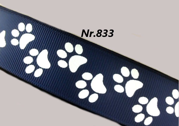 Dunkelblaues Band mit weißen Pfotenabdrücken – 25mm