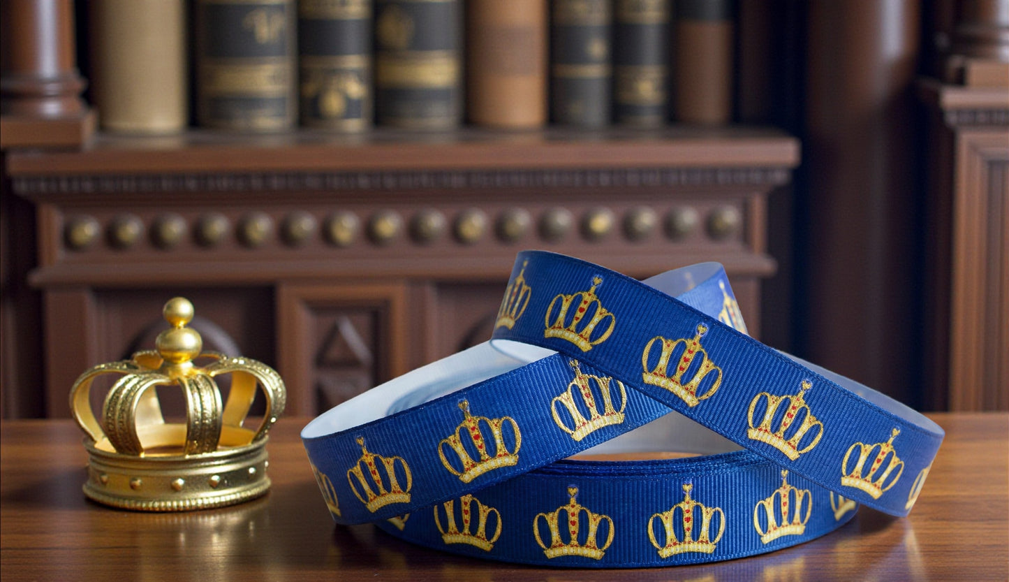 Exklusives  Goldene Kronen auf Blau -Band – 22mm