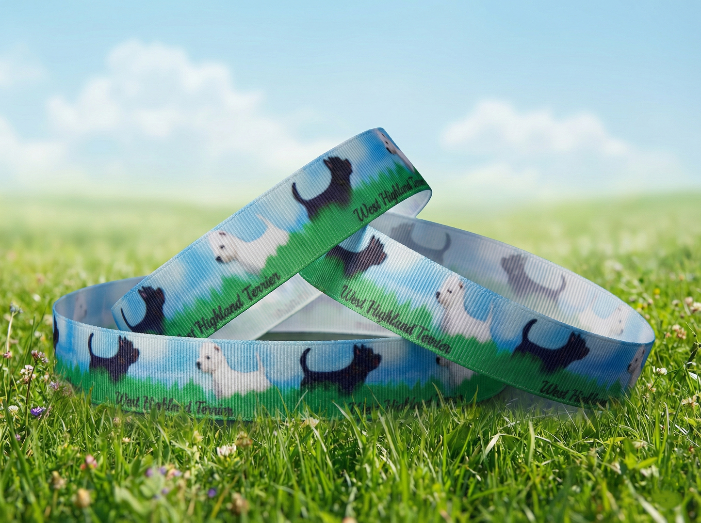 Exklusives  West Highland Terrier - Band mit Wiese und Himmel – 22mm