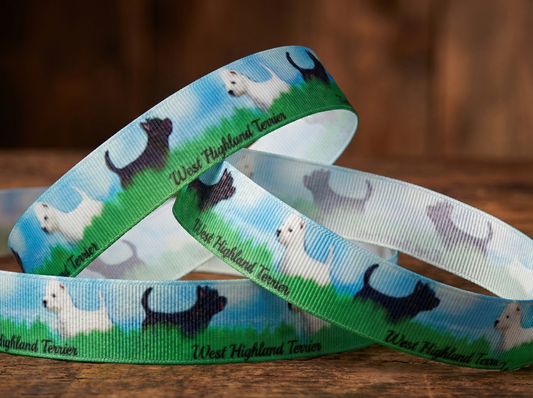 Exklusives  West Highland Terrier - Band mit Wiese und Himmel – 22mm
