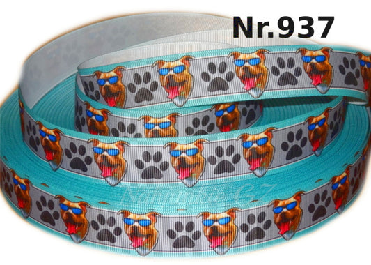 Exklusives  Amstaff mit Sonnenbrille -Band mit Pfotenabdruck – 25mm