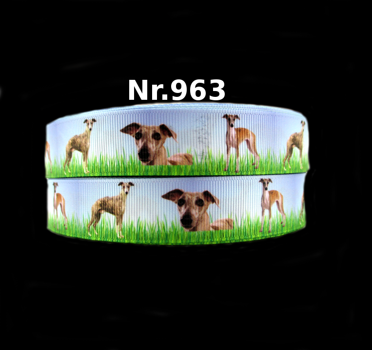 Windhund Ripsband – Whippets im Grünen (Himmelblau)