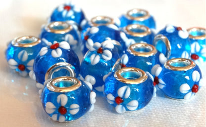 Bead Glasperle mit Blumenverzierung
