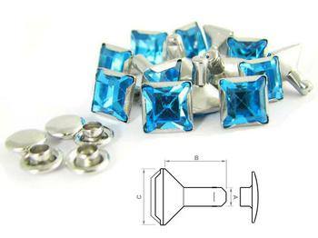 Glas Chaton Nieten Blau in Rund und Eckig