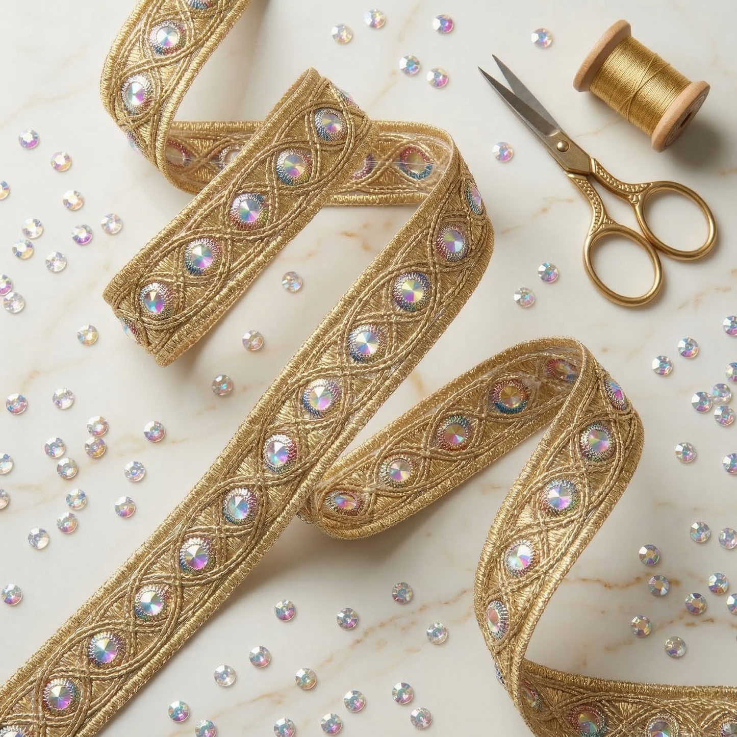 ✨ Goldenes Webband mit Pailletten-Mitte in 20 mm Breite ✨