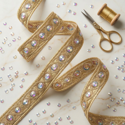 ✨ Goldenes Webband mit Pailletten-Mitte in 20 mm Breite ✨