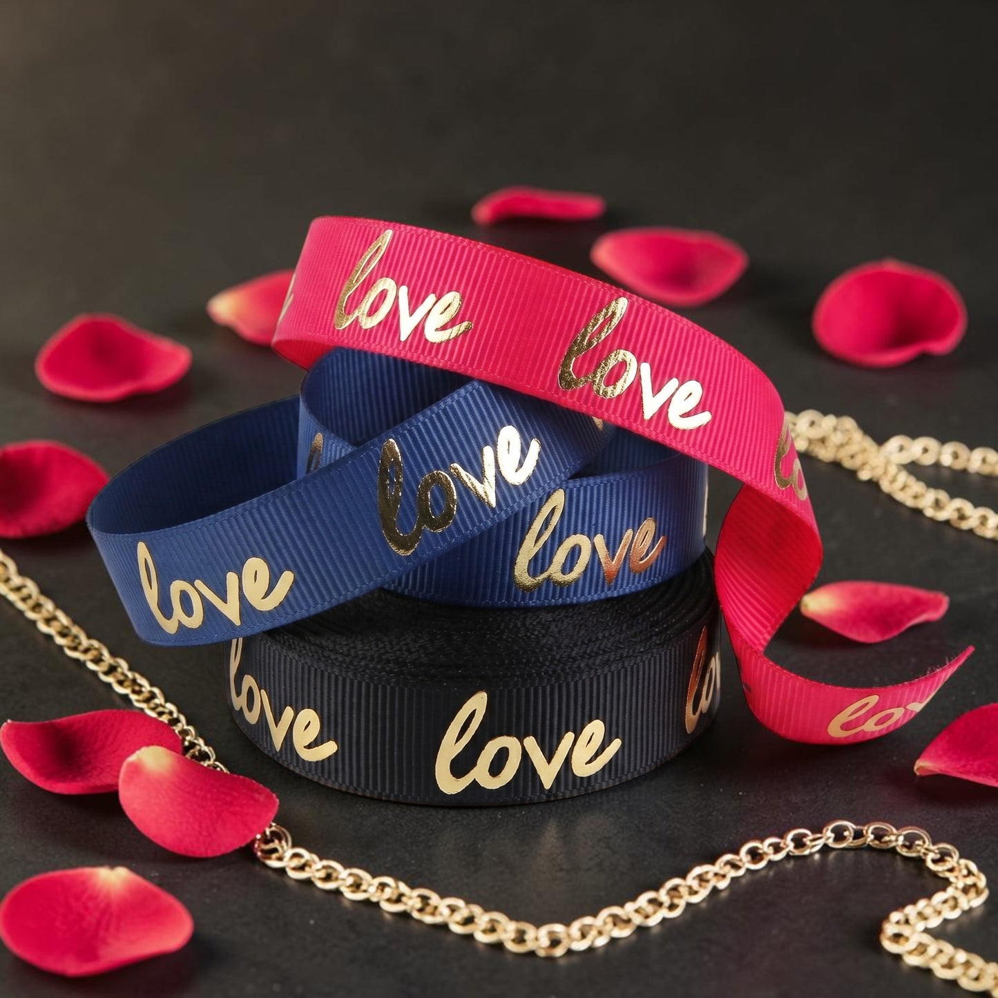 „Golden Love – Edles Ripsband mit glänzendem Herzschlag-Faktor“  verschiedene Farben 16 mm