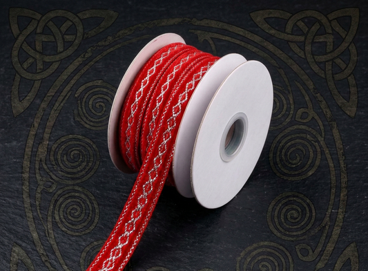 Chain magic – woven ribbon 9 mm in red with silver