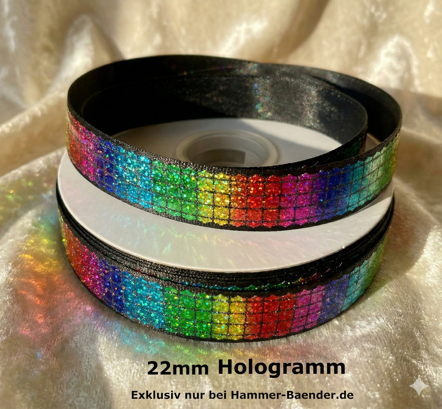 Rainbow Pixel-Glanz Ripsband. Exklusiv nur bei Hammer Bänder - 22mm