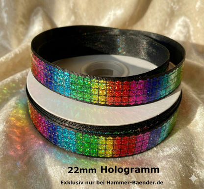 Rainbow Pixel-Glanz Ripsband. Exklusiv nur bei Hammer Bänder - 22mm