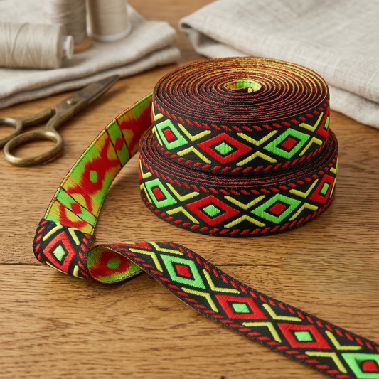Geometrisches Ethno-Webband für farbenfrohe Akzente 🧵✨