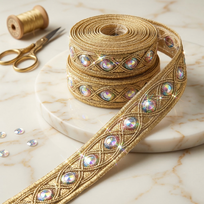 ✨ Goldenes Webband mit Pailletten-Mitte in 20 mm Breite ✨