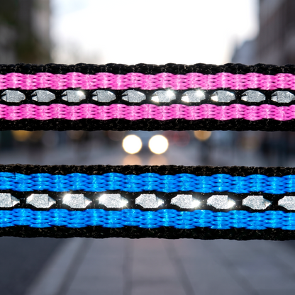 „Sichtbarkeit trifft Stil – Hochreflektierendes 10 mm Gurtband in Rosa & Blau für maximale Sicherheit“ 🌟 🐾 🛡️